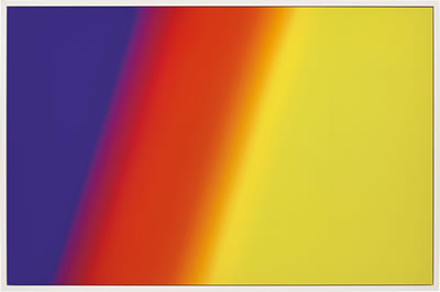 Photoshop CS: 72 by 110 inches, 300 DPI, RGB, square pixels, default gradient "Blue, Red, Yellow", mousedown y=11050 x=3350, mouseup y=16300 x=19900